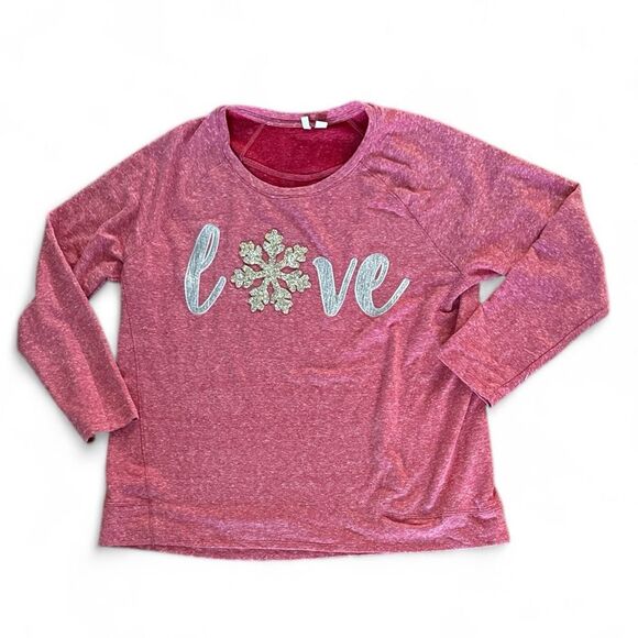 EST. 1946 Tops - EST. 1946 LOVE Long Sleeve Pullover Embellished Snowflake